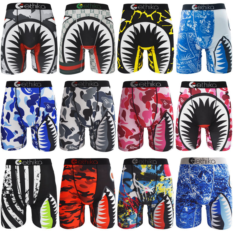 1Pcs Ethika Men's Trendy Underwear，Shark Print & Edgy Design, Ditch Mediocrity, Be an "Inner" Style Icon