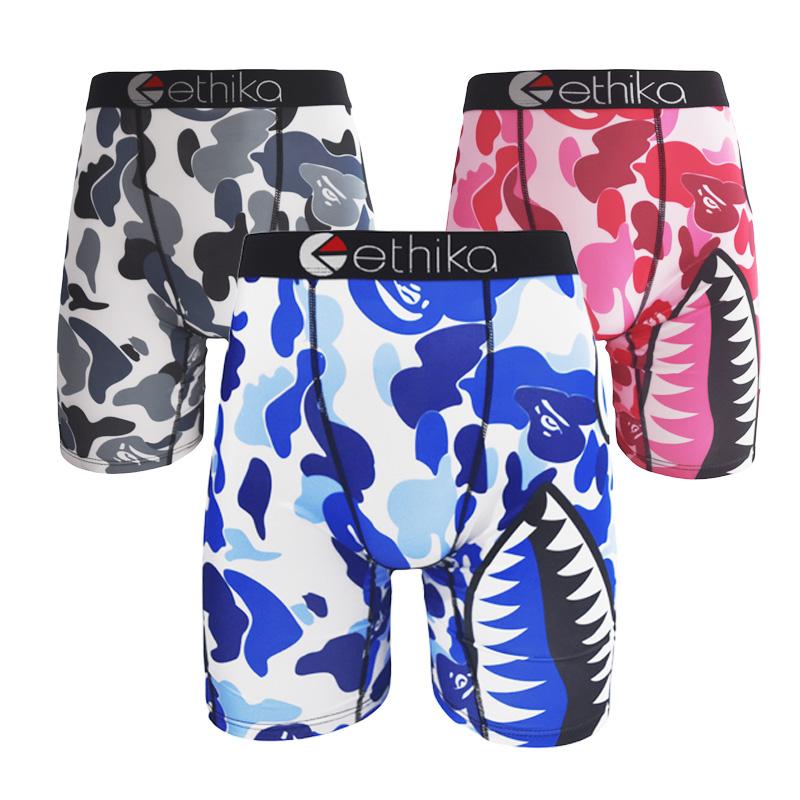 Ethika Men's 3Pcs Quick-Dry Outdoor Athletic Underwear Breathable Boxer Briefs Trunks Plus Size Printed Sexy Swimming Hiking Underpants