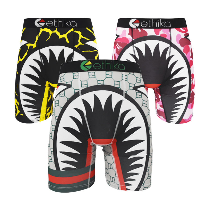 ETHIKA Men's 6Pcs/3Pcs Quick-Dry Outdoor Sports Underwear Breathable Boxer Briefs Trunks Plus Size Printed Sexy Swimming & Athletic Underpants