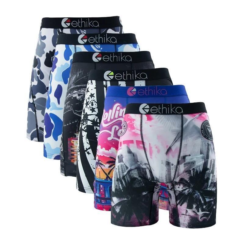 Ethika Men's Boxer Briefs 6Pcs Blind Box Men's Fashion Printed Breathable Outfits Men Shorts Half Tights Full Coverage Underwear Sexy Soft Men's Boxer Designer Bamboo