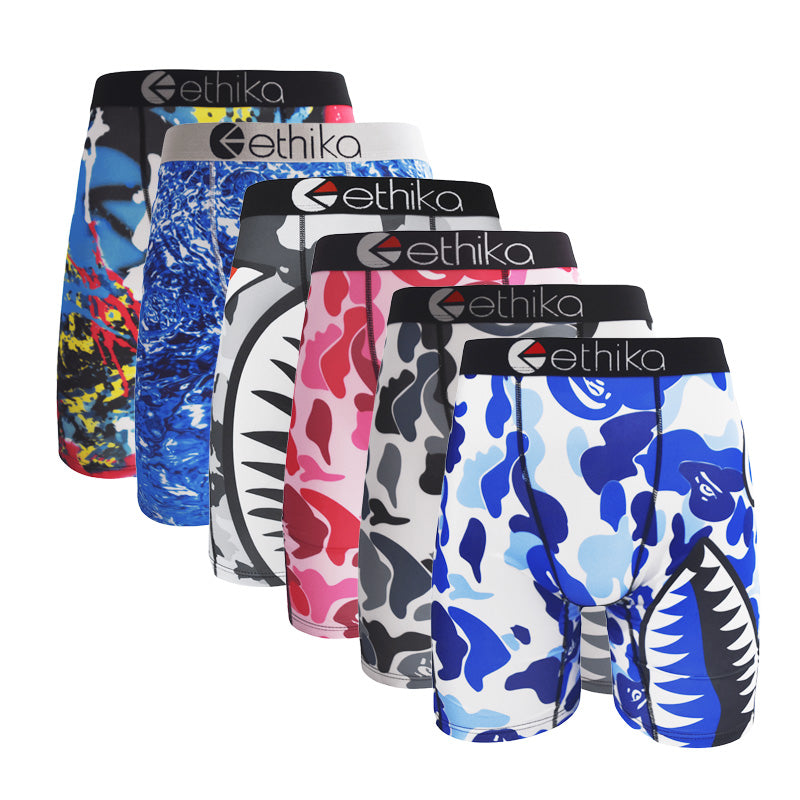 ETHIKA Men's 6Pcs/3Pcs Quick-Dry Outdoor Sports Underwear Breathable Boxer Briefs Trunks Plus Size Printed Sexy Swimming & Athletic Underpants