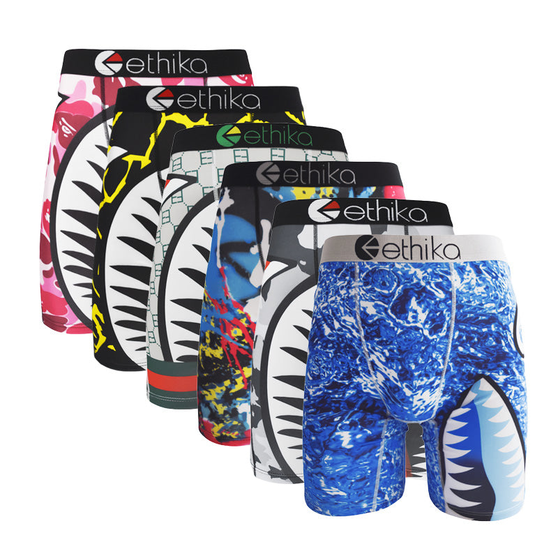 ETHIKA Men's 6Pcs/3Pcs Quick-Dry Outdoor Sports Underwear Breathable Boxer Briefs Trunks Plus Size Printed Sexy Swimming & Athletic Underpants