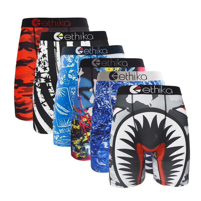 ETHIKA Men's 6Pcs/3Pcs Quick-Dry Outdoor Sports Underwear Breathable Boxer Briefs Trunks Plus Size Printed Sexy Swimming & Athletic Underpants
