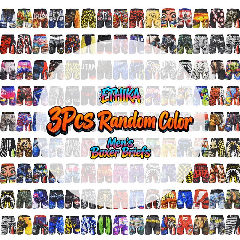 Ethika Men's 3Pcs Quick-Dry Outdoor Athletic Underwear Breathable Boxer Briefs Trunks Plus Size Printed Sexy Swimming Hiking Underpants