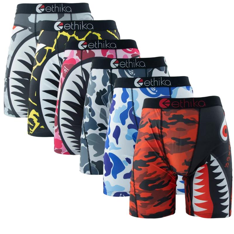 Ethika Men's Boxer Briefs 6Pcs Blind Box Men's Fashion Printed Breathable Outfits Men Shorts Half Tights Full Coverage Underwear Sexy Soft Men's Boxer Designer Bamboo